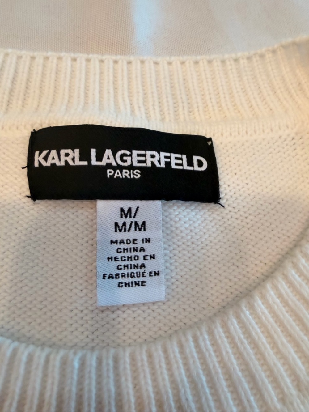 Karl Lagerfeld Paris Bonjour Crewneck White Sweater Size Medium - Picture 3 of 6